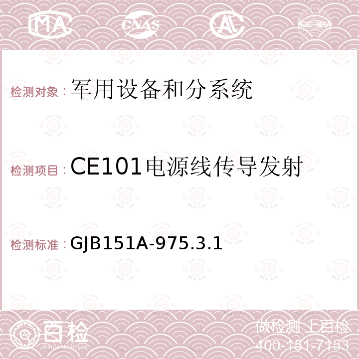CE101电源线传导发射 GJB 151A-975  GJB151A-975.3.1