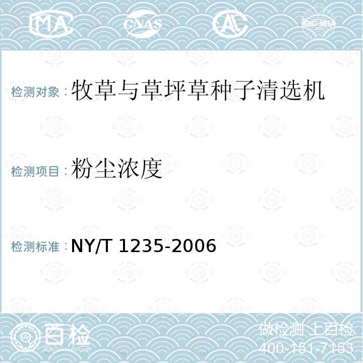 粉尘浓度 NY/T 1235-2006 牧草与草坪草种子清选技术规程