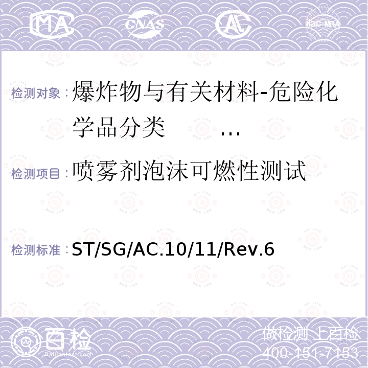 喷雾剂泡沫可燃性测试 喷雾剂泡沫可燃性测试 ST/SG/AC.10/11/Rev.6