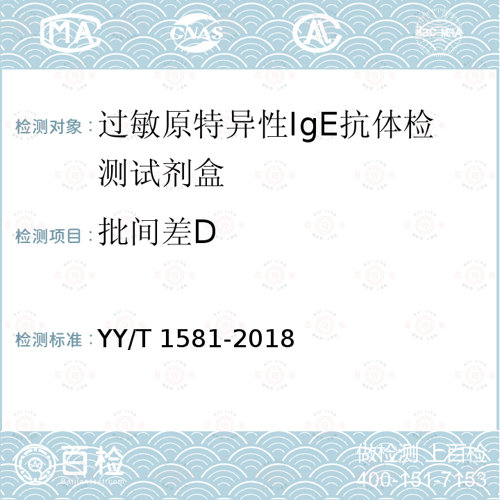 批间差D YY/T 1581-2018 过敏原特异性IgE抗体检测试剂盒