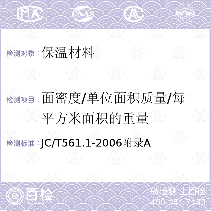 面密度/单位面积质量/每平方米面积的重量 JC/T 561.1-2006 【强改推】增强用玻璃纤维网布 第1部分:树脂砂轮用玻璃纤维网布