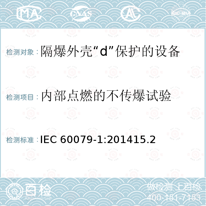 内部点燃的不传爆试验 内部点燃的不传爆试验 IEC 60079-1:201415.2
