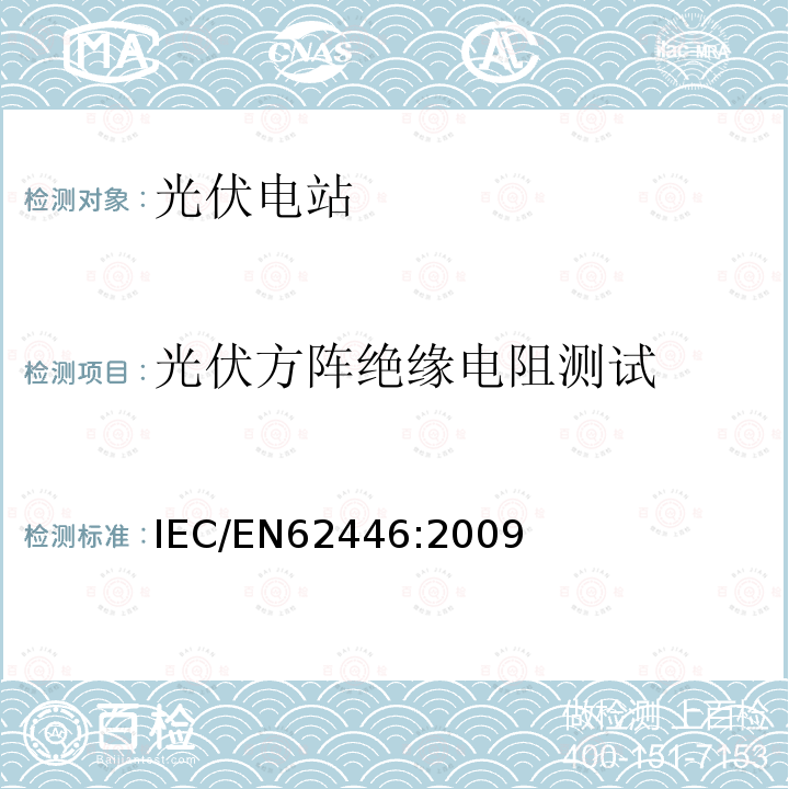 光伏方阵绝缘电阻测试 IEC/EN 62446:2009  IEC/EN62446:2009