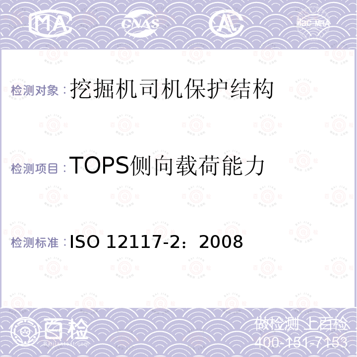 TOPS侧向载荷能力 TOPS侧向载荷能力 ISO 12117-2：2008