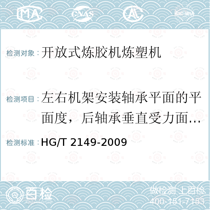 左右机架安装轴承平面的平面度，后轴承垂直受力面的平面度 左右机架安装轴承平面的平面度，后轴承垂直受力面的平面度 HG/T 2149-2009