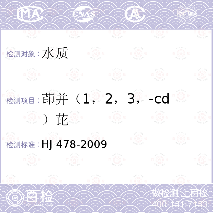 茚并（1，2，3，-cd）芘 HJ 478-2009 水质 多环芳烃的测定 液液萃取和固相萃取高效液相色谱法