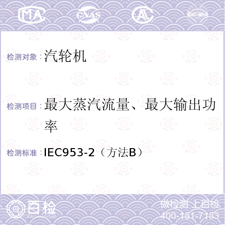 最大蒸汽流量、最大输出功率 IEC 953-2  IEC953-2（方法B）
