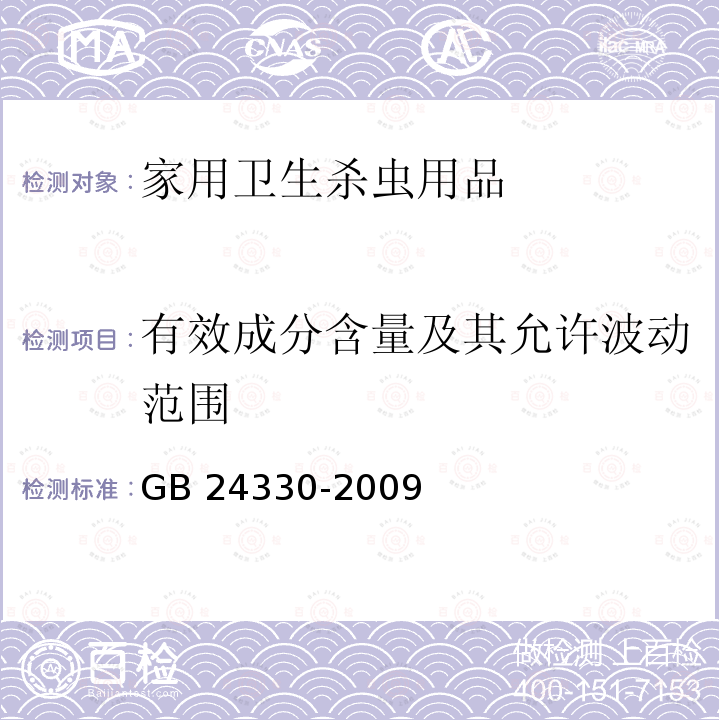 有效成分含量及其允许波动范围 有效成分含量及其允许波动范围 GB 24330-2009