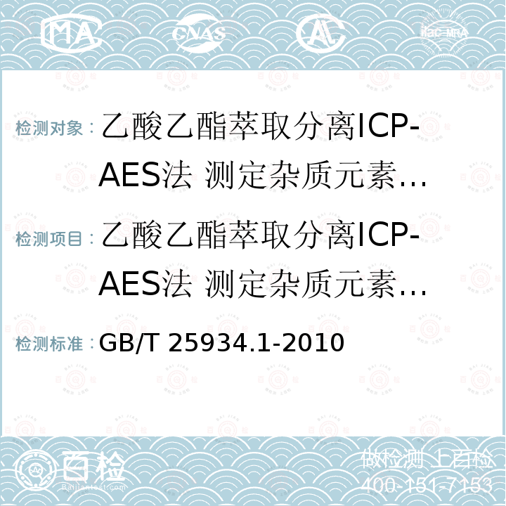 乙酸乙酯萃取分离ICP-AES法 测定杂质元素的含量 GB/T 25934.1-2010 高纯金化学分析方法 第1部分:乙酸乙脂萃取分离ICP-AES法 测定杂质元素的含量