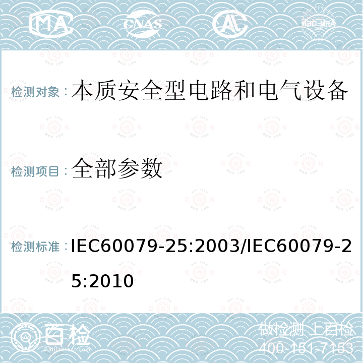 全部参数 全部参数 IEC60079-25:2003/IEC60079-25:2010