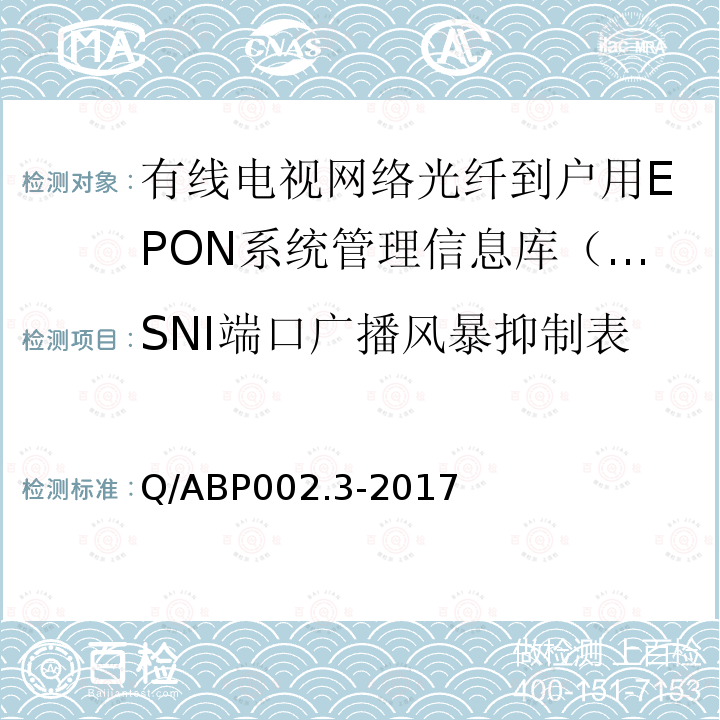 SNI端口广播风暴抑制表 Q/ABP002.3-2017  