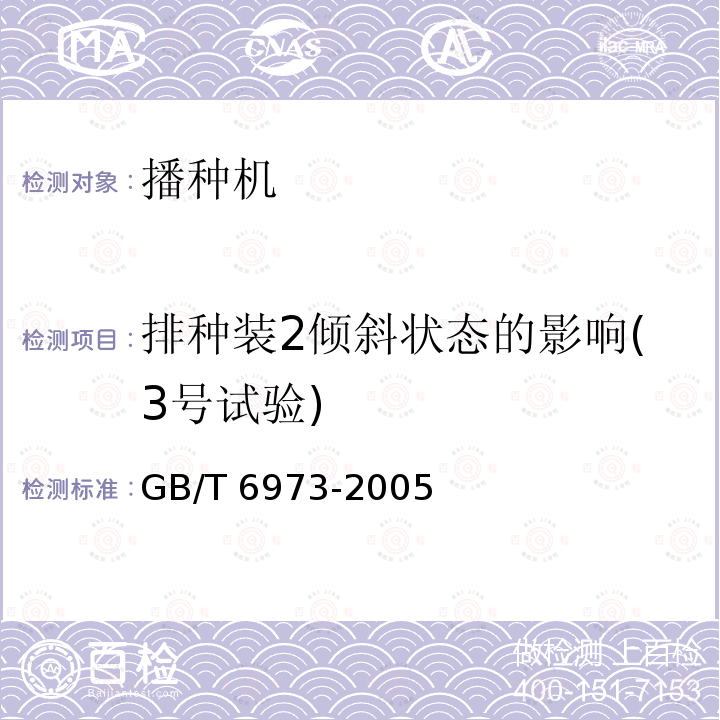 排种装2倾斜状态的影响(3号试验) GB/T 6973-2005 单粒(精密)播种机试验方法