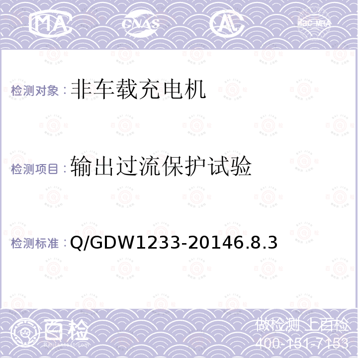 输出过流保护试验 Q/GDW 1233-2014  Q/GDW1233-20146.8.3