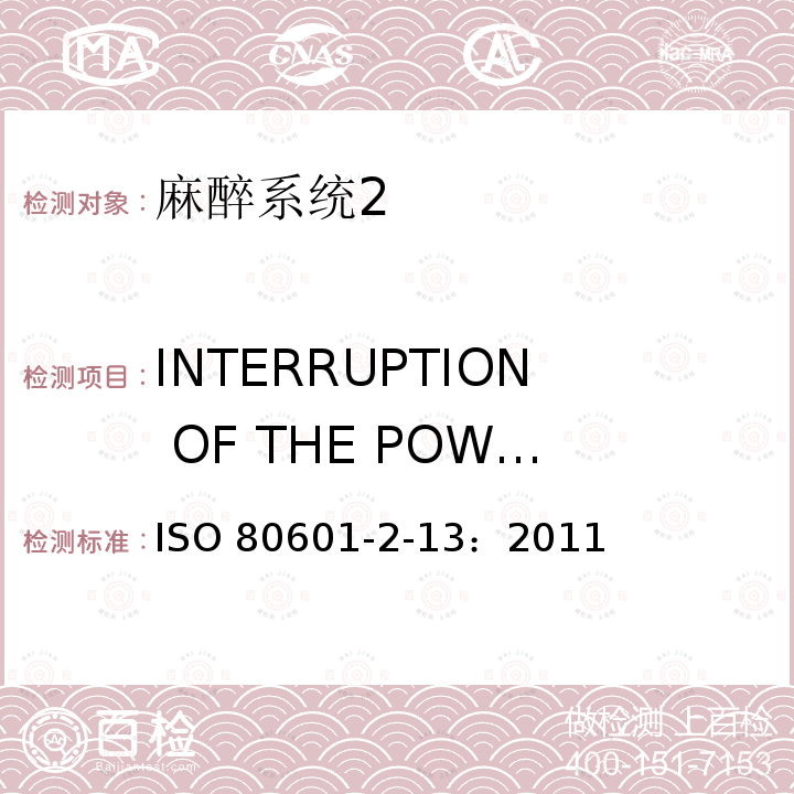 INTERRUPTION OF THE POWER SUPPLY INTERRUPTION OF THE POWER SUPPLY ISO 80601-2-13：2011
