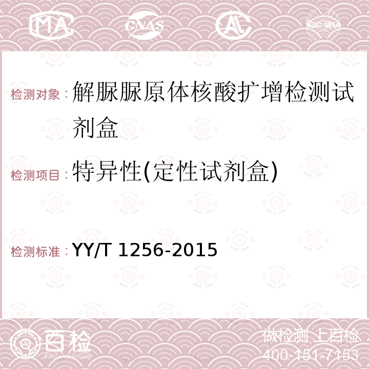 特异性(定性试剂盒) YY/T 1256-2015 解脲脲原体核酸扩增检测试剂盒