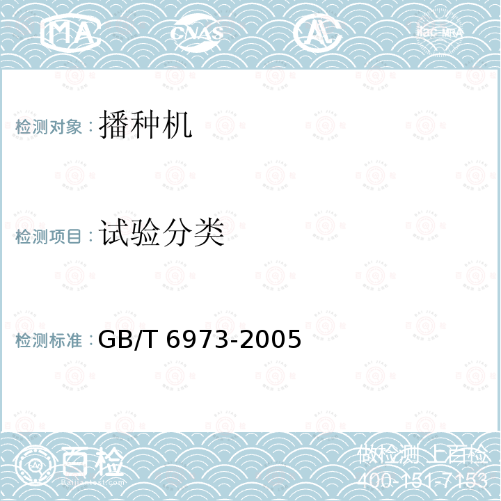 试验分类 GB/T 6973-2005 单粒(精密)播种机试验方法