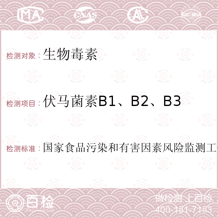 伏马菌素B1、B2、B3 国家食品污染和有害因素风险监测工作手册  