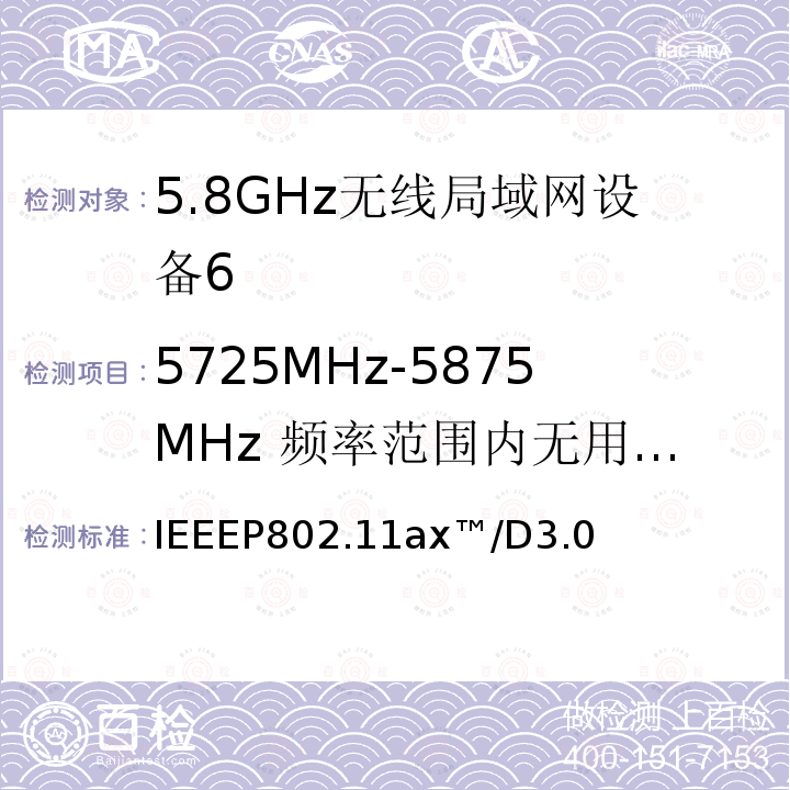 5725MHz-5875MHz 频率范围内无用发射 IEEEP802.11ax™/D3.0  