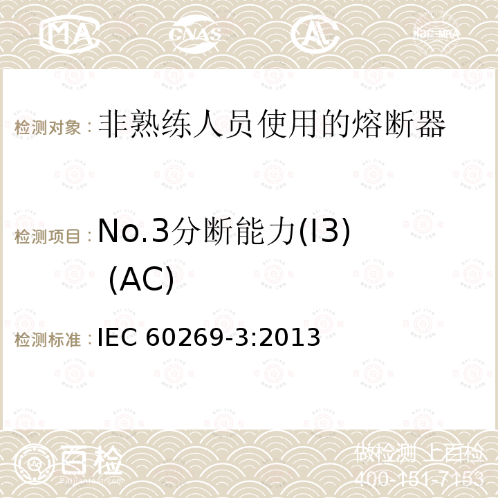 No.3分断能力(I3) (AC) IEC 60269-3:2013 No.3分断能力(I3) (AC) 