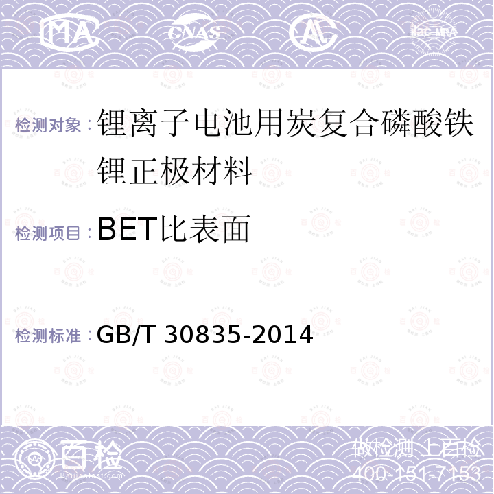 BET比表面 GB/T 30835-2014 锂离子电池用炭复合磷酸铁锂正极材料