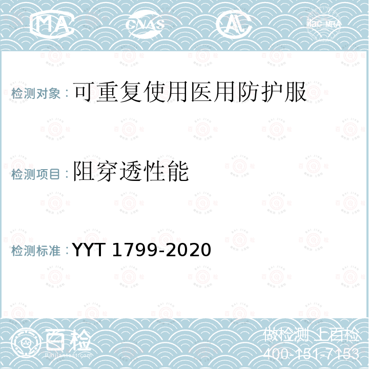 阻穿透性能 T 1799-2020  YY