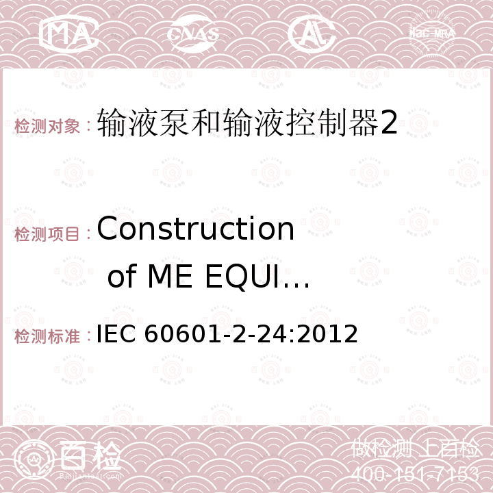 Construction of ME EQUIPMENT IEC 60601-2-24  :2012