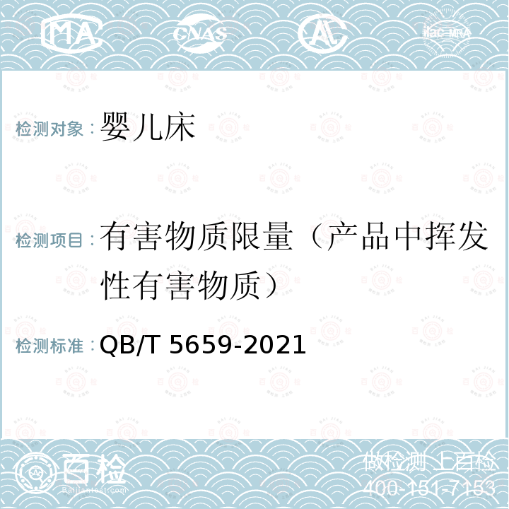 有害物质限量（产品中挥发性有害物质） QB/T 5659-2021 婴儿床