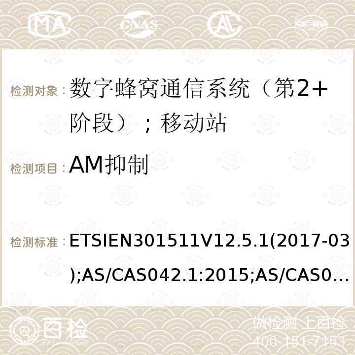 AM抑制 AM抑制 ETSIEN301511V12.5.1(2017-03);AS/CAS042.1:2015;AS/CAS042.1:2018