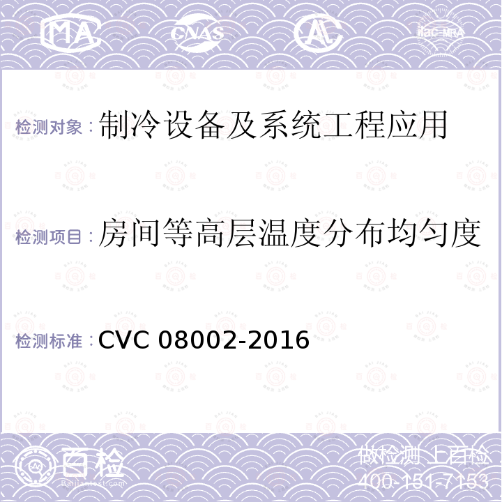 房间等高层温度分布均匀度 08002-2016  CVC 