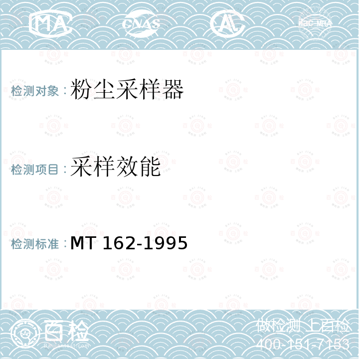 采样效能 MT 162-1995 粉尘采样器通用技术条件
