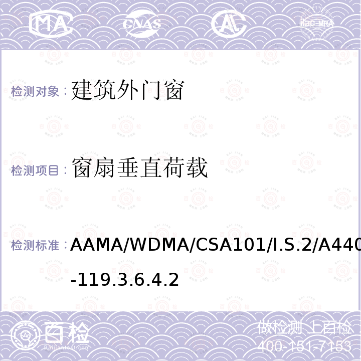 窗扇垂直荷载 窗扇垂直荷载 AAMA/WDMA/CSA101/I.S.2/A440-119.3.6.4.2