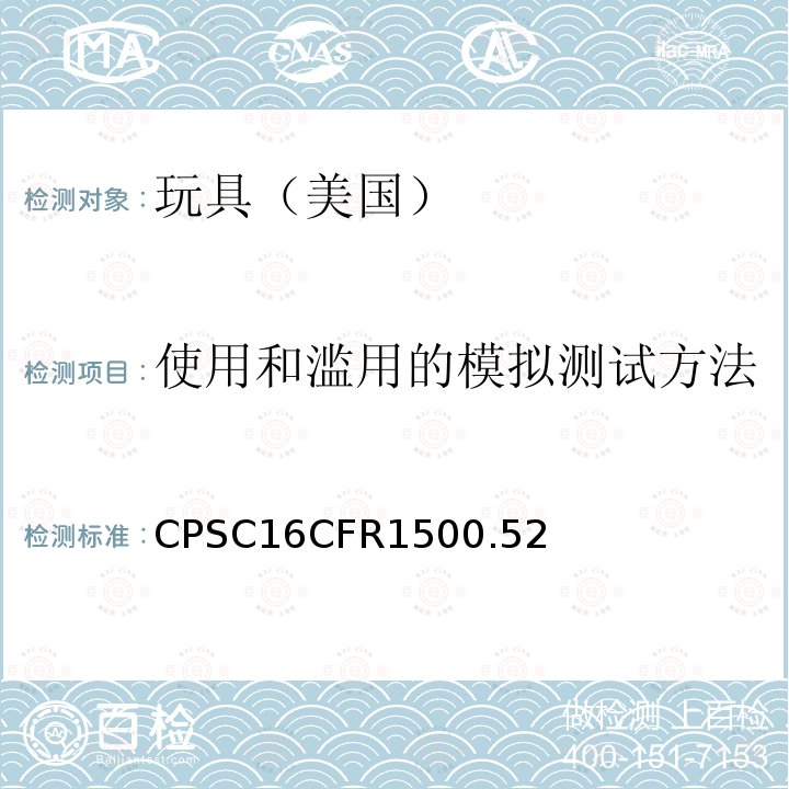 使用和滥用的模拟测试方法 CFR 1500.52  CPSC16CFR1500.52