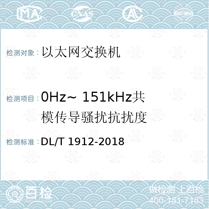 0Hz~ 151kHz共模传导骚扰抗扰度 DL/T 1912-2018 智能变电站以太网交换机技术规范