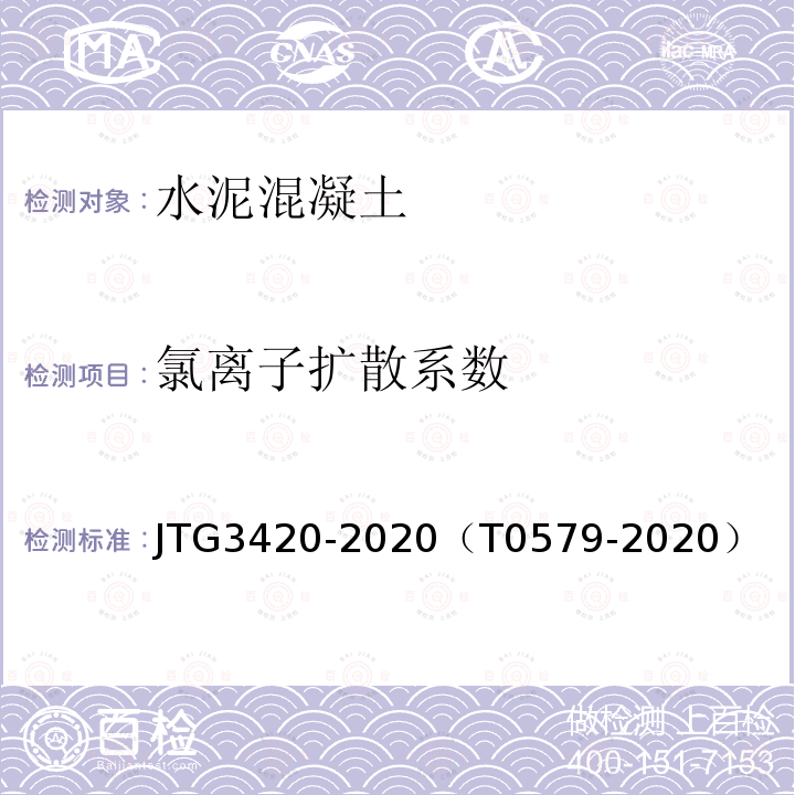 氯离子扩散系数 氯离子扩散系数 JTG3420-2020（T0579-2020）