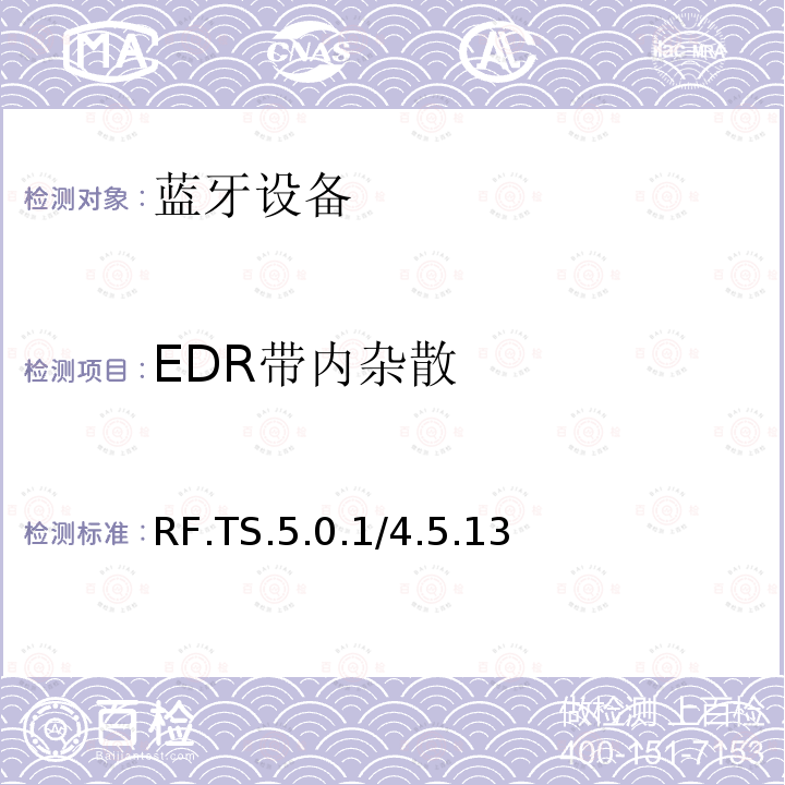 EDR带内杂散 EDR带内杂散 RF.TS.5.0.1/4.5.13