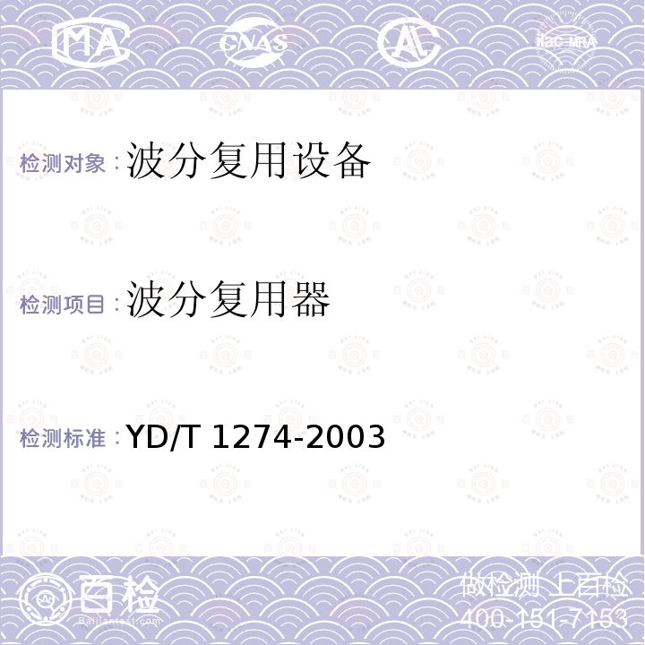 波分复用器 波分复用器 YD/T 1274-2003
