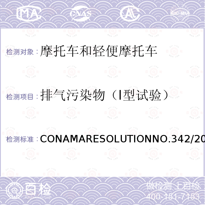 排气污染物（Ⅰ型试验） PROMOT BR3(巴西) CONAMARESOLUTIONNO.342/2003