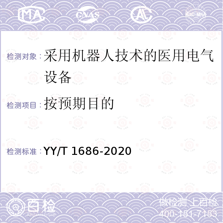 按预期目的 采用机器人技术的医用电气设备 分类 YY/T 1686-2020