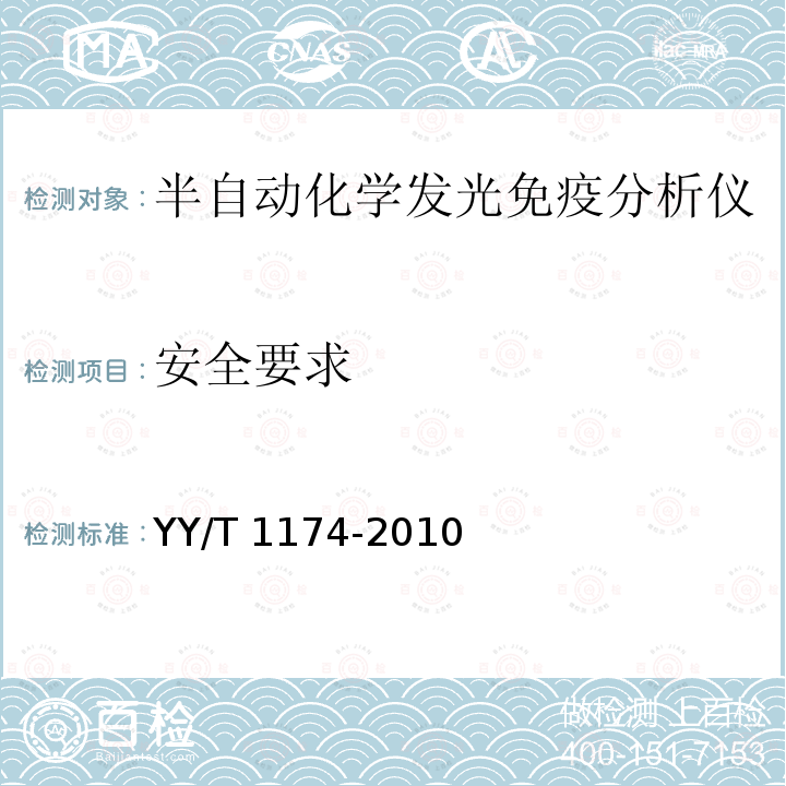 安全要求 半自动化学发光免疫分析仪 YY/T 1174-2010