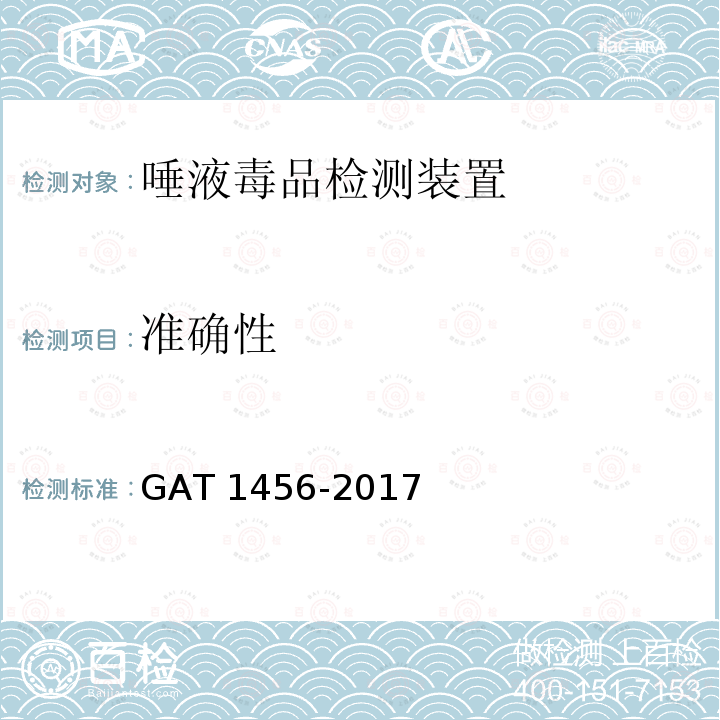 准确性 《唾液毒品检测装置通用技术要求》 GAT 1456-2017