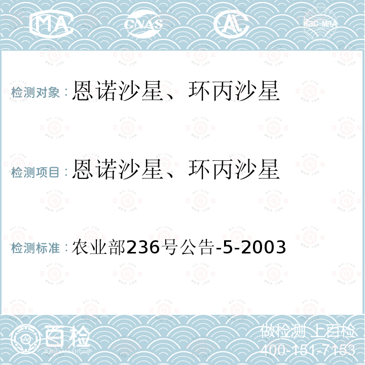 恩诺沙星、环丙沙星 动物性食品中恩诺沙星和环丙沙星残留检测方法-高效液相色谱法 农业部236号公告-5-2003
