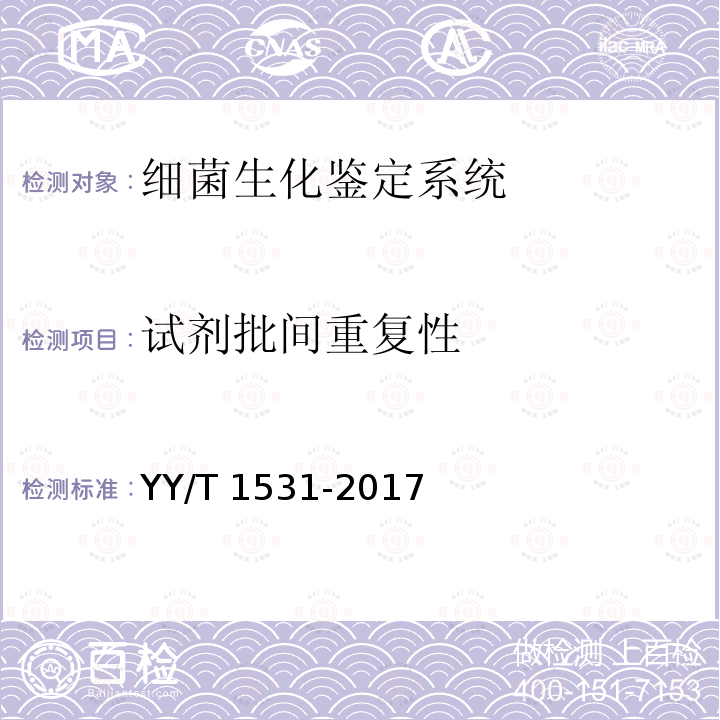 试剂批间重复性 细菌生化鉴定系统 YY/T 1531-2017