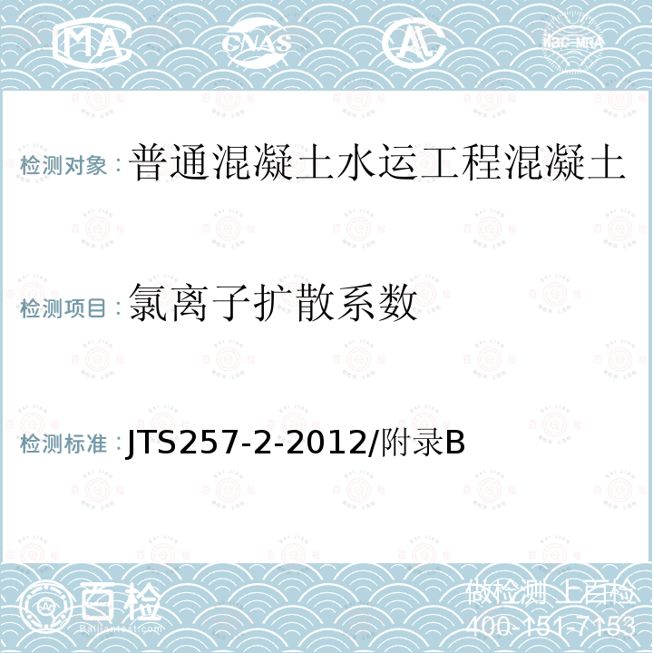 氯离子扩散系数 《海港工程高性能混凝土质量控制标准》 JTS257-2-2012/附录B