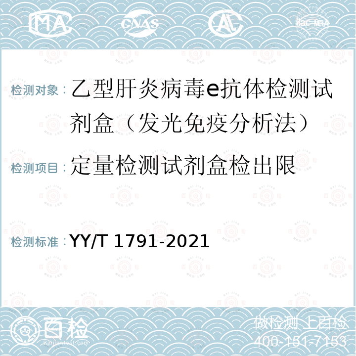 定量检测试剂盒检出限 乙型肝炎病毒e抗体检测试剂盒（发光免疫分析法） YY/T 1791-2021