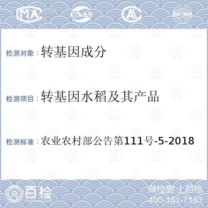 转基因水稻及其产品 转基因植物及其产品成分检测 抗虫水稻T2A-1及其衍生品种定性PCR方法 农业农村部公告第111号-5-2018