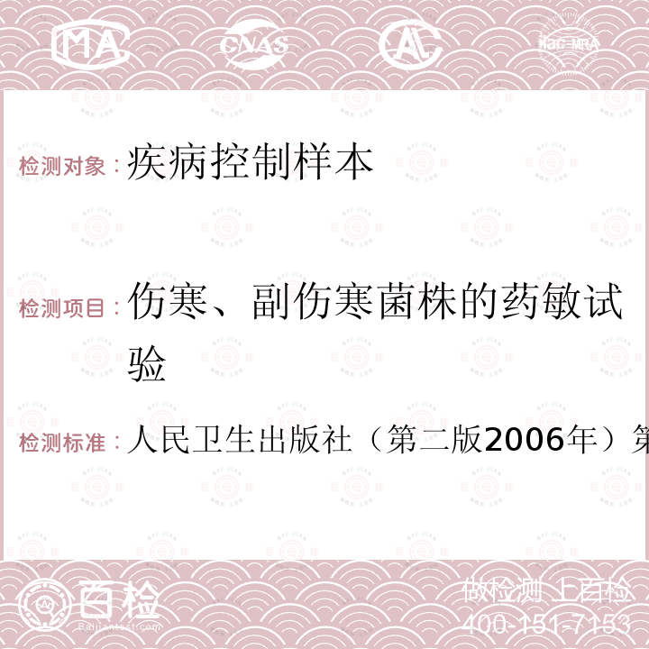 伤寒、副伤寒菌株的药敏试验 人民卫生出版社（第二版2006年）第三章第二节（五） 《伤寒、副伤寒防治手册》 