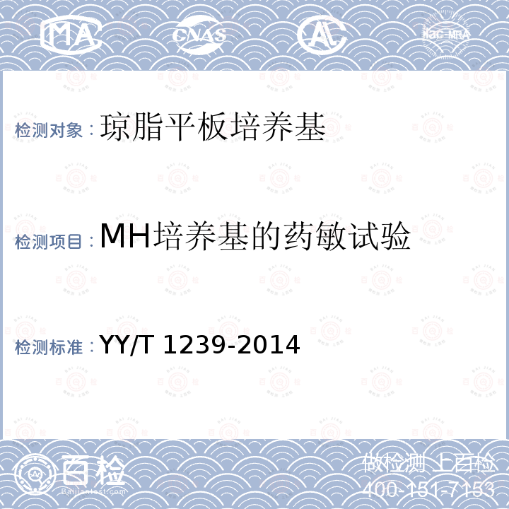 MH培养基的药敏试验 琼脂平板培养基 YY/T 1239-2014