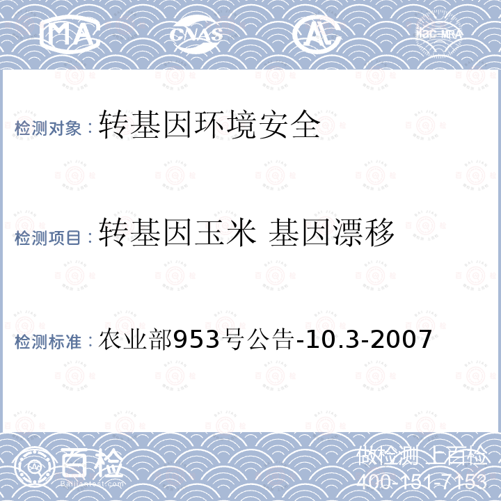 转基因玉米 基因漂移 转基因植物及其产品环境安全检测  抗虫玉米  第3部分：外源基因漂移 农业部953号公告-10.3-2007