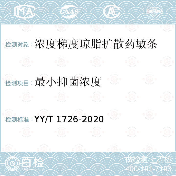 最小抑菌浓度 浓度梯度琼脂扩散药敏条 YY/T 1726-2020