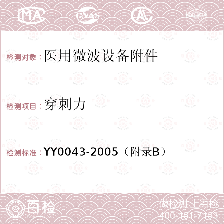 穿刺力 医用缝合针 YY0043-2005（附录B）